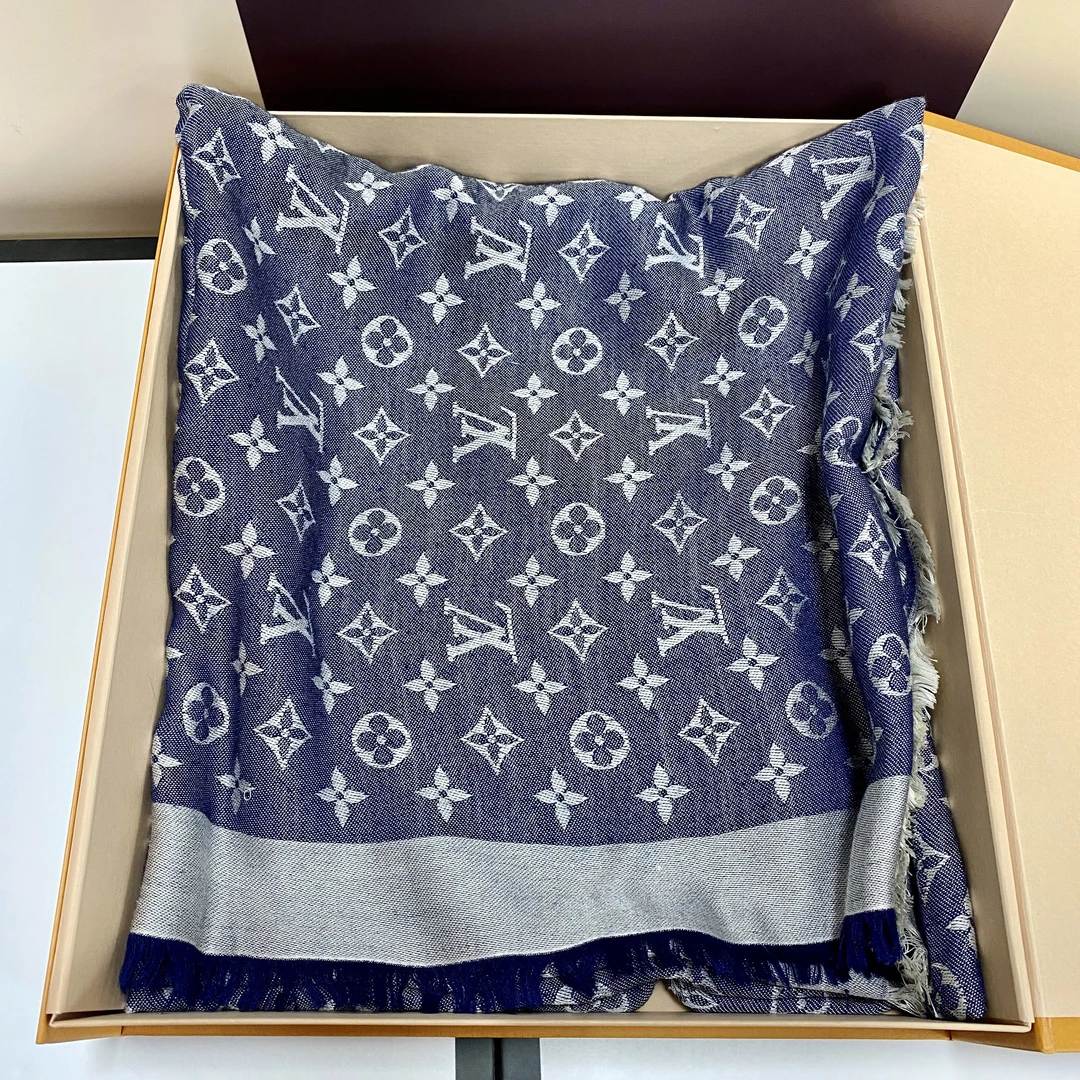 99新 LouisVuitton/路易威登 LV   老花 拼色碎边 围巾-3