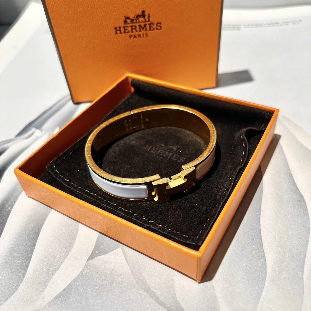 95新 Hermes/爱马仕 爱马仕 经典H扣白金珐琅 手镯-SP10126
