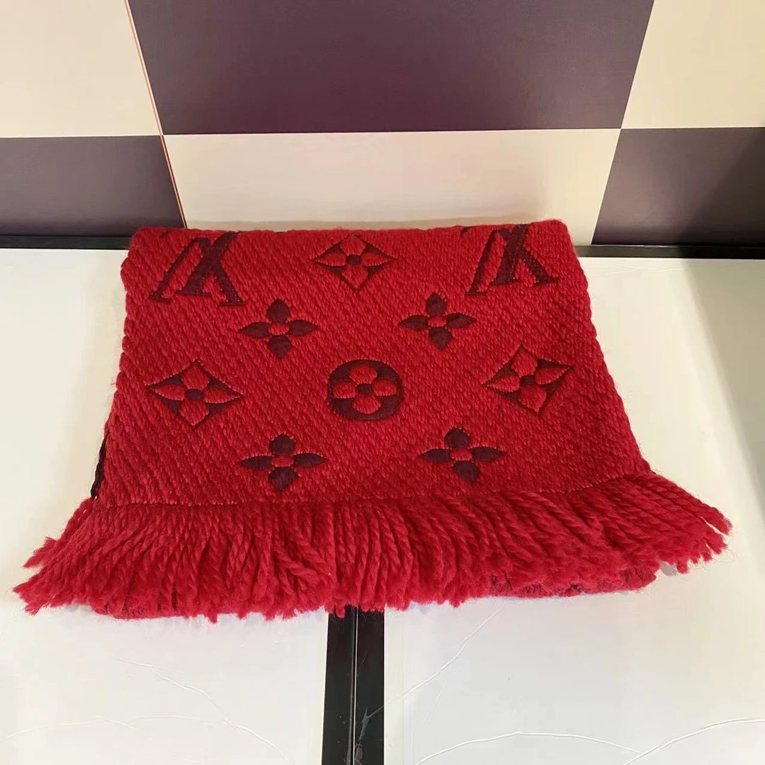 95新 LouisVuitton/路易威登 LV   经典红色碎边 围巾-6