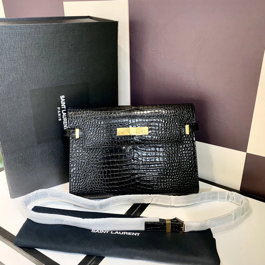 95新 YSL/圣罗兰 圣罗兰   黑色压纹曼哈顿 单肩包-1
