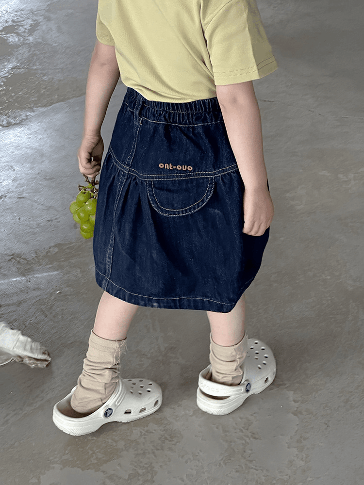 儿童刺绣牛仔灯笼裙2024夏季新款韩版女童字母牛仔裙带安全裤