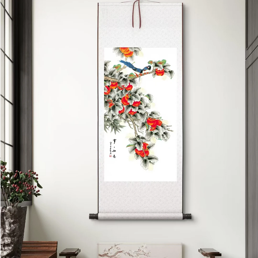 瑕疵《事事如意》新中式客厅玄关办公室书房挂画三尺竖幅60x140P4