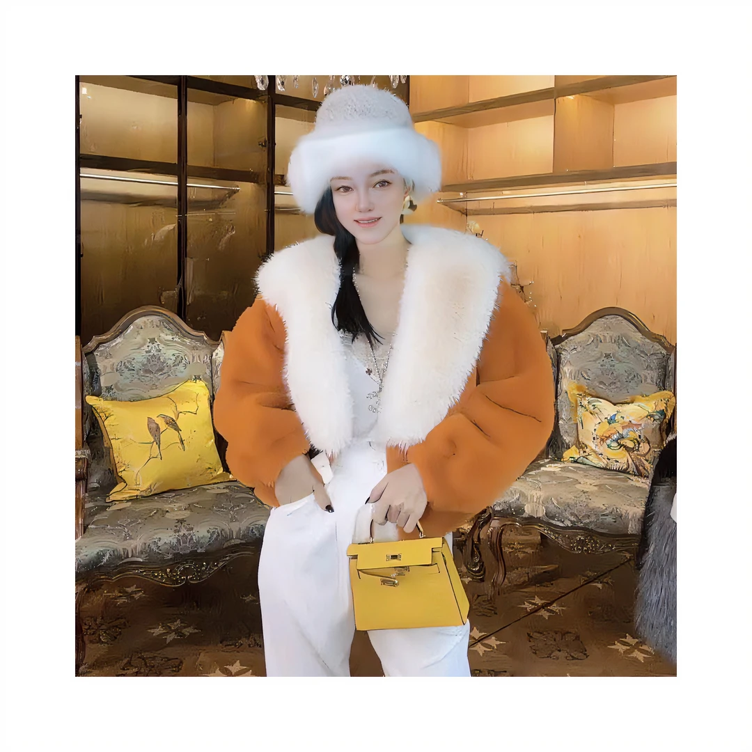 May24005（白领爱马橘）环保毛欧貂毛毛心想事橙重工外套