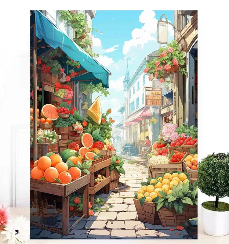 水果摊十字绣风景街角新款橘子西瓜卧室客厅玄关新手2023美食棉线