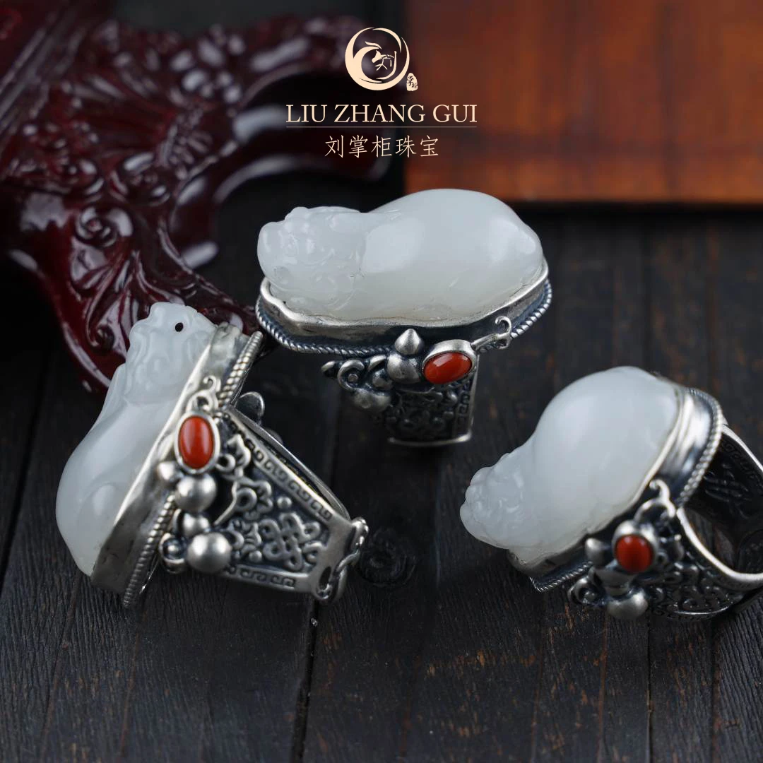 【刘掌柜】和田玉（白玉）貔貅戒指-201108 多样发一个