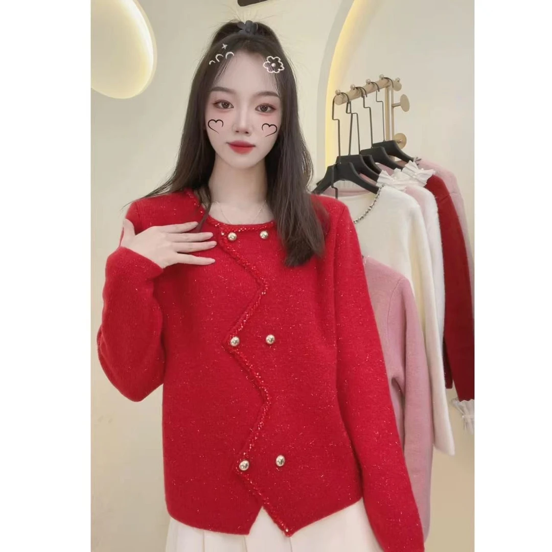 【定制大码女装80-200斤】时尚重工轻奢钉珠不规则圆领开衫上衣1835