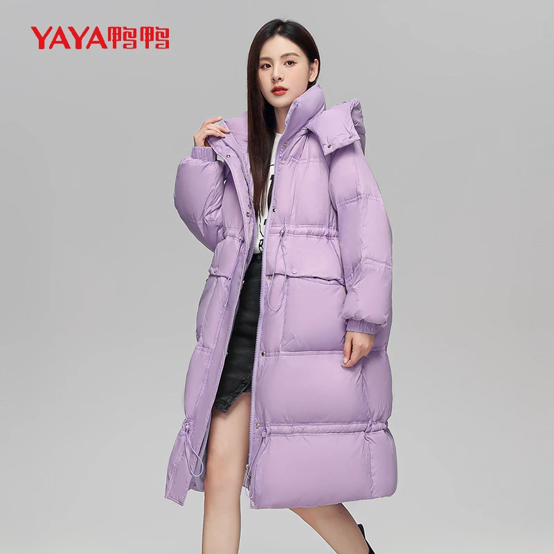 YAYA/鸭鸭【DYP86B0200】时尚羽绒服轻暖感过膝连帽保暖外套冬季