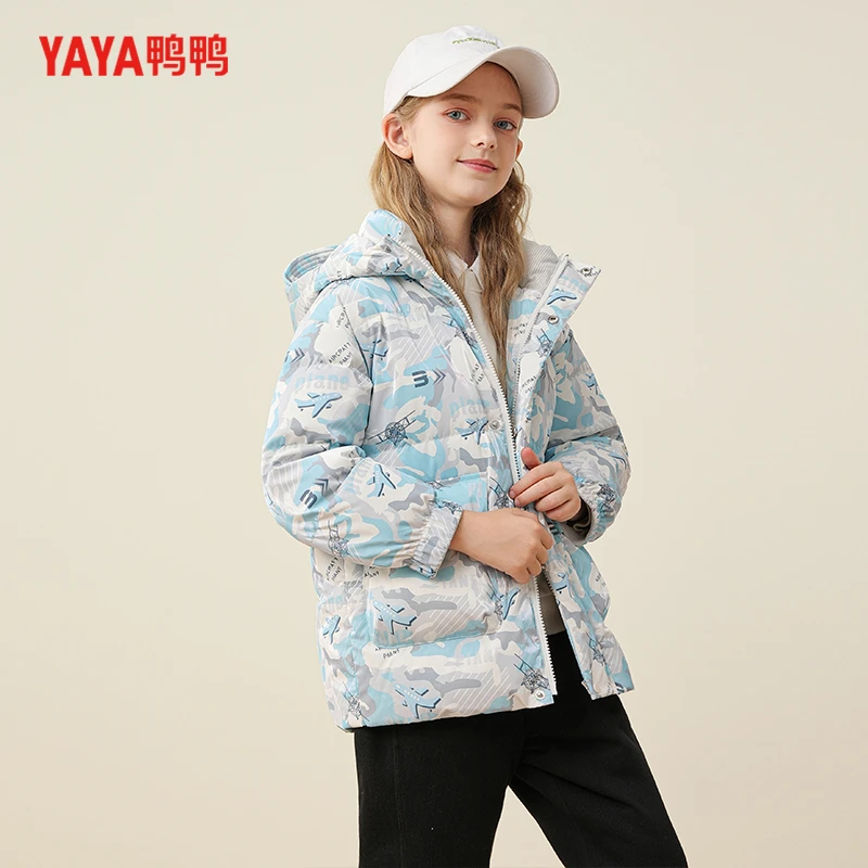 YAYA/鸭鸭YE3B816616A女童短款羽绒服防风时尚连帽加厚保暖秋冬季