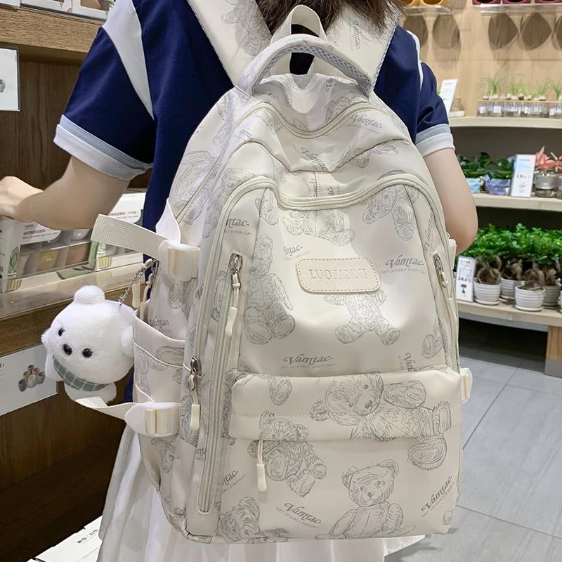 法国进口书包初中女生高颜值小熊大学生双肩包2023新款高中小学生