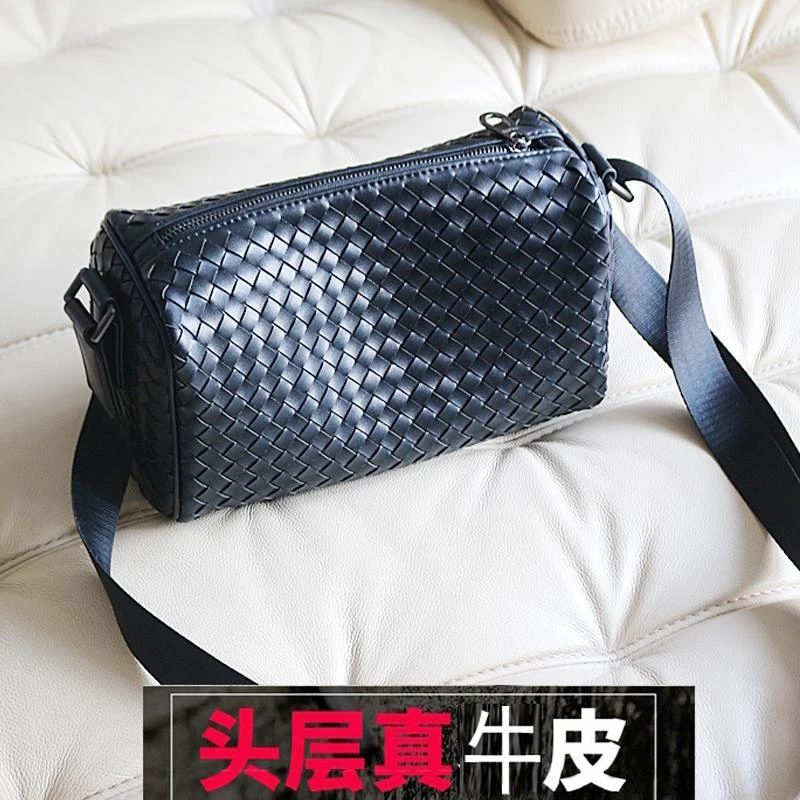 法国进口真皮男士编织通勤单肩斜挎包纯牛皮小包时尚男包高级感圆