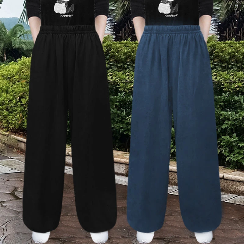 春秋亚麻太极裤男女春秋加绒灯笼裤晨练裤棉麻瑜伽健身武术练功裤