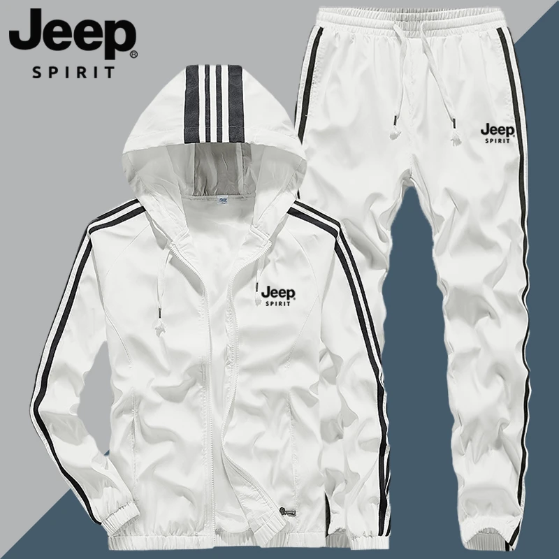 JEEPSPIRIT运动服套装男士春秋季休闲潮流连帽外套一套搭配跑步服