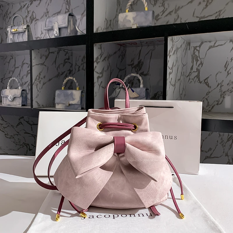 【设计师款】现货蝴蝶结女2023新款高级感小众大容量抽绳双肩女包