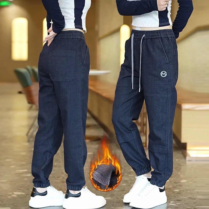 秋冬季（加绒可选）男士休闲裤男大码韩版百搭裤子纯色保暖束脚系带