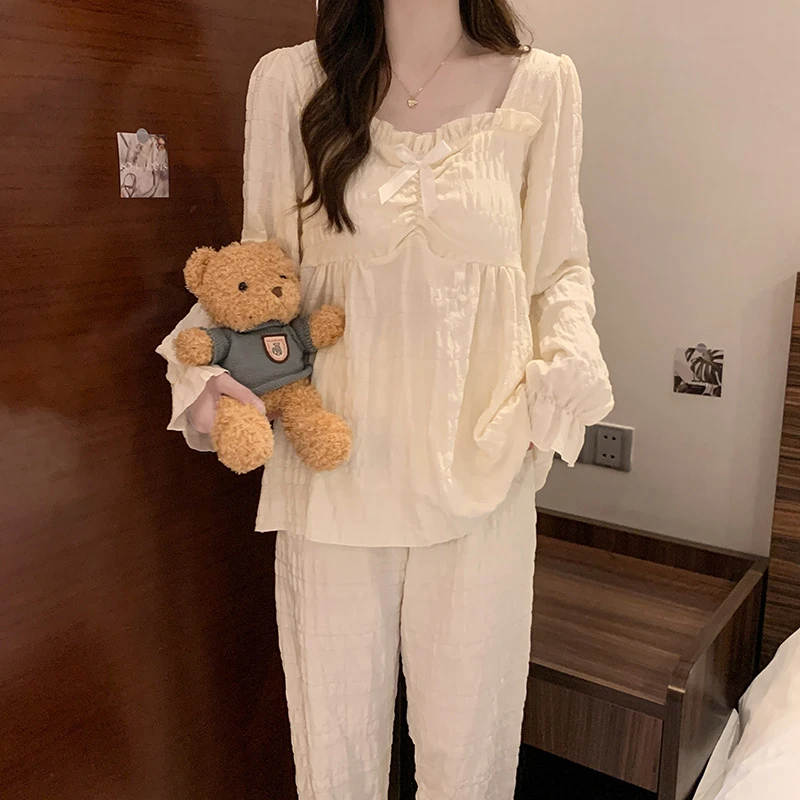 2024年春秋季新款云朵棉睡衣女带胸垫公主风甜美套装可外穿家居服