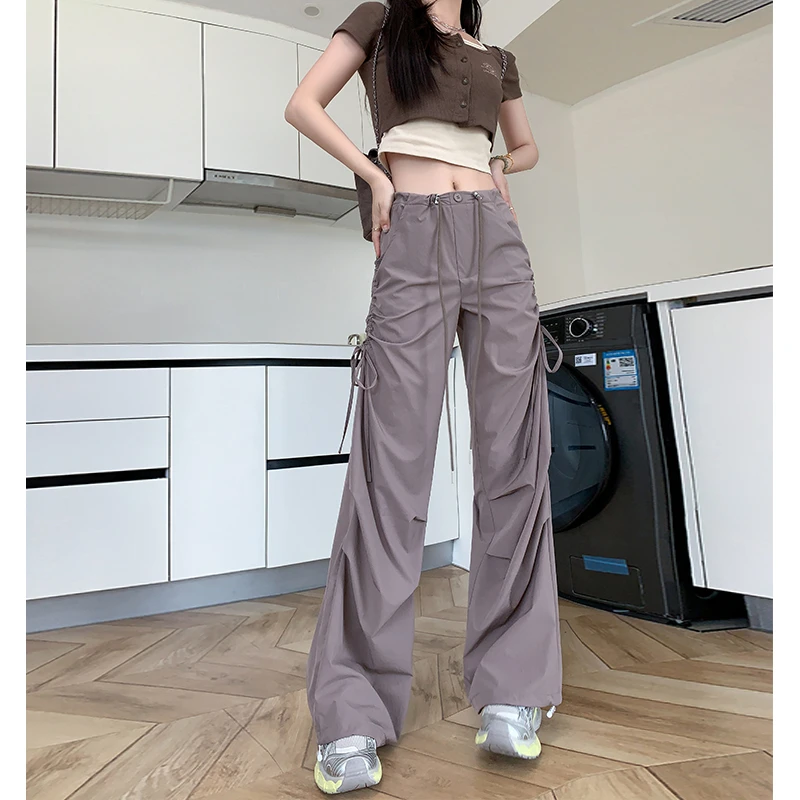 温喆【尤莱特】宽松美式夏季拖地高腰显瘦长款阔腿长裤直筒高档女裤