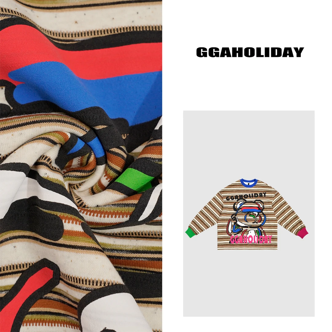 GGAHOLIDAY潮流时尚宽松慵懒风秋冬新款条纹撞色圆领卫衣 144156