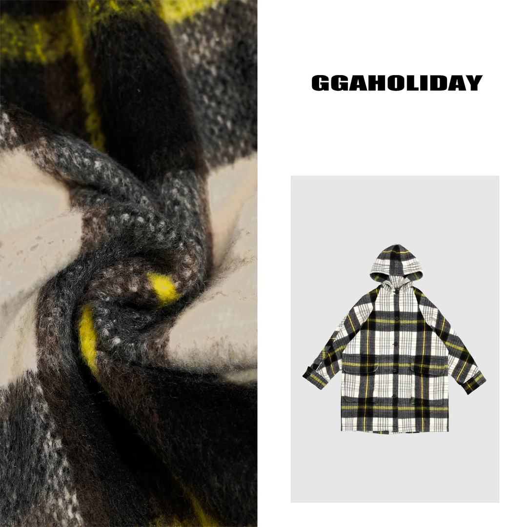 【上新】GGAHOLIDAY秋冬连帽宽松格子保暖中长款大衣外套-144106