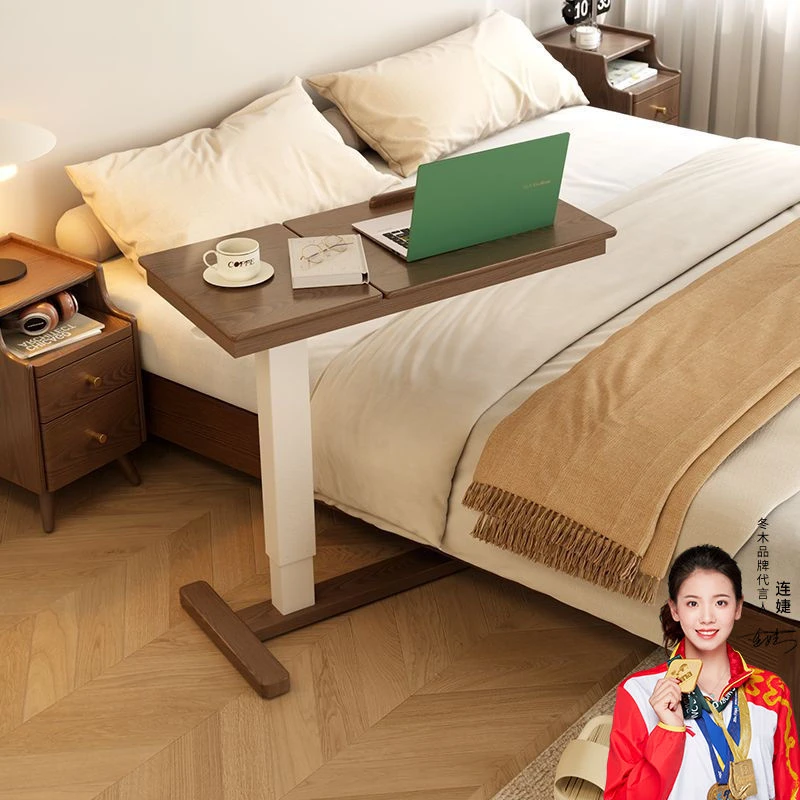新疆包邮冬木实木床边桌带轮可移动升降笔记本电脑书桌沙发边几床