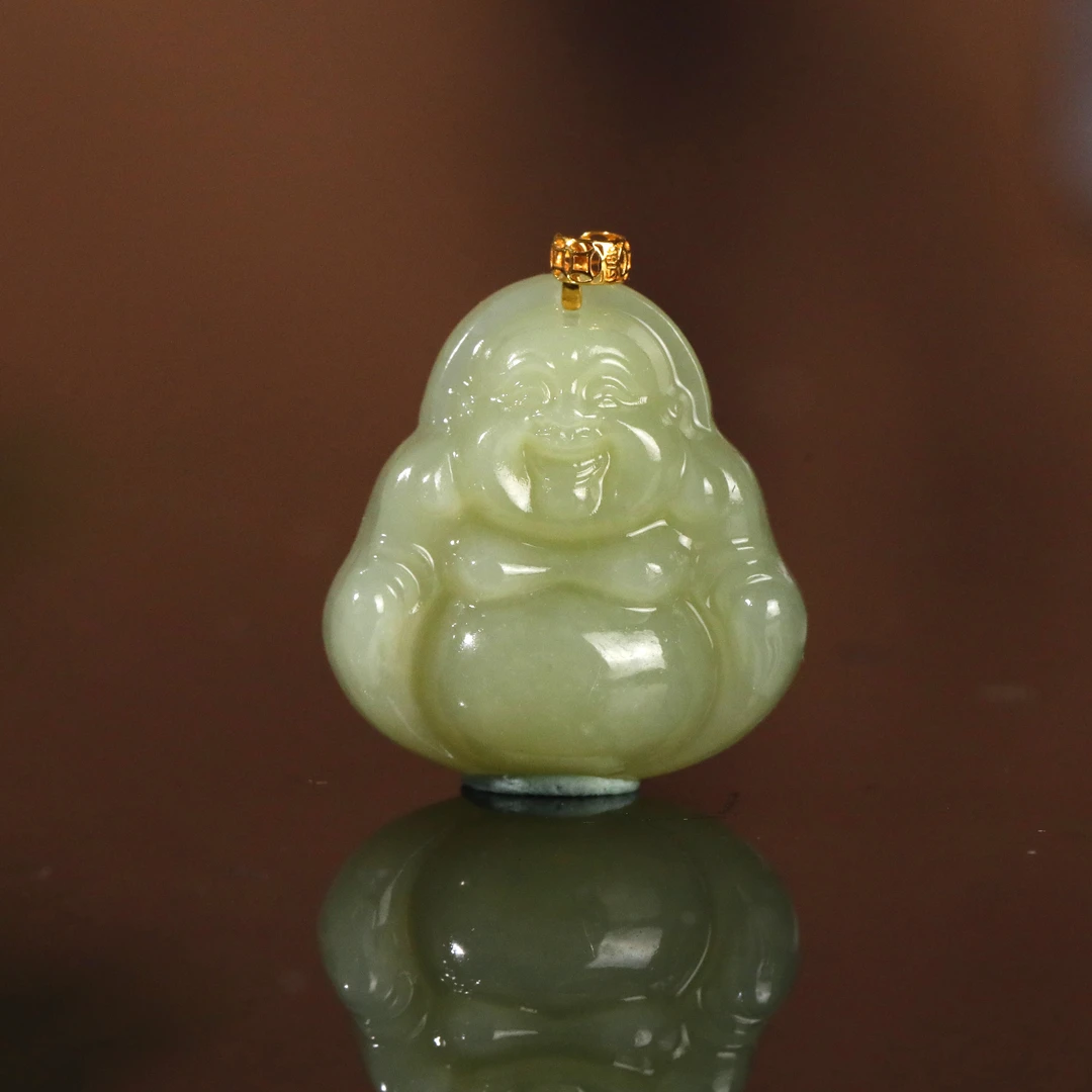 预售新疆和田玉绿黄佛公RB242549尺寸约19*20mm