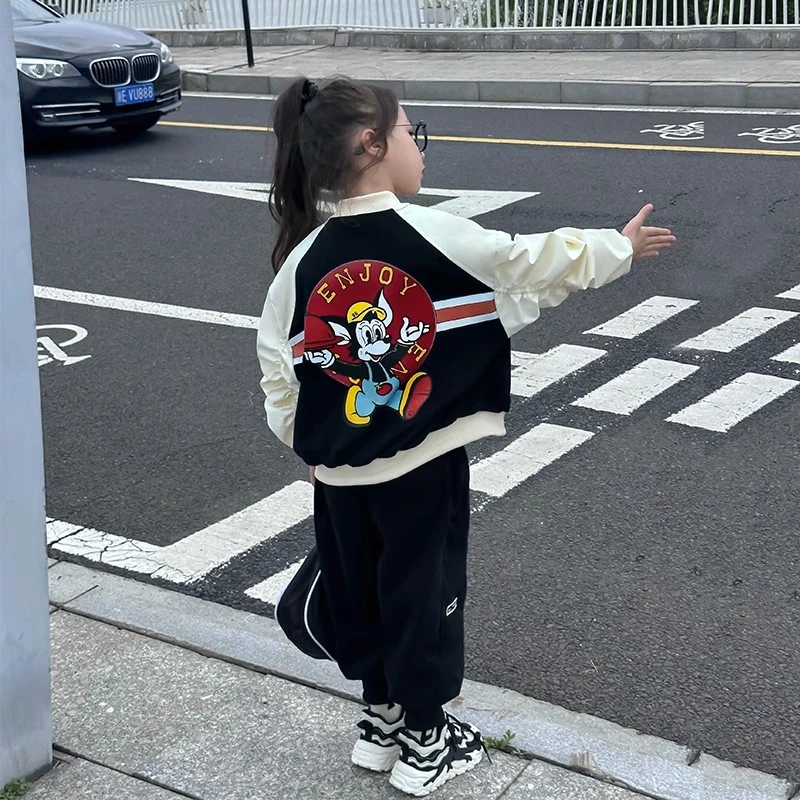 女童棒球服外套秋季小女孩卡通韩版宽松儿童时尚印花上衣夹克童装