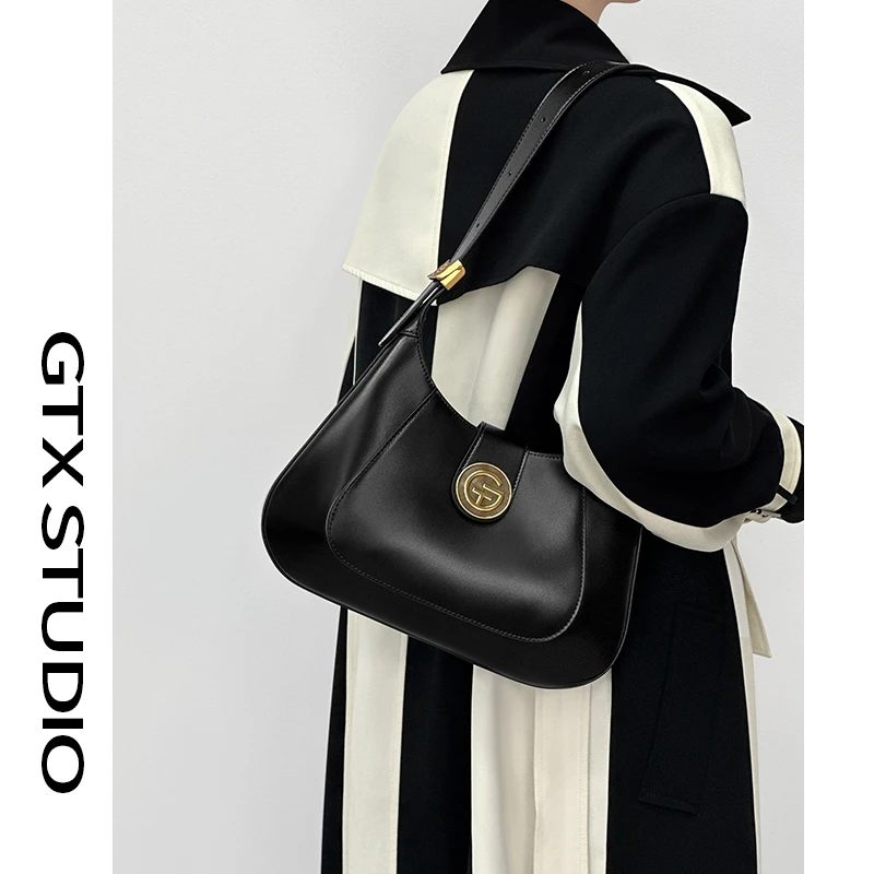 谷田西小众黑色腋下包牛皮高级感春夏时尚轻奢单肩软皮托特包