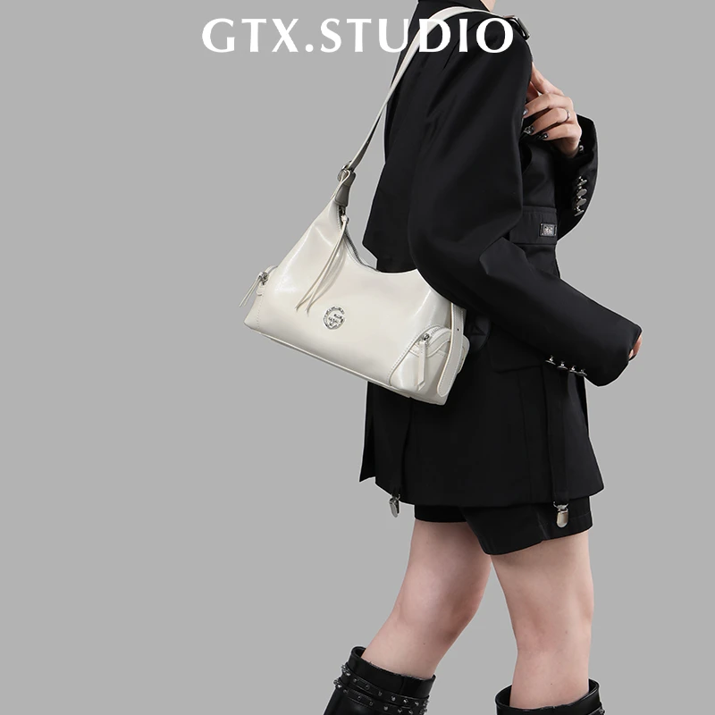 【谷田西】小众设计机车包女腋下大容量高级感多口袋牛皮机能风斜挎