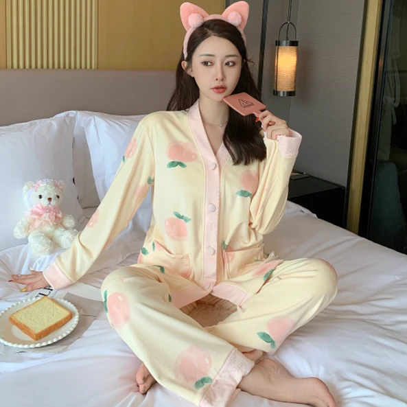 【超柔油画桃子】23年海岛绒新款ins网红秋冬长袖款超柔套女士睡衣