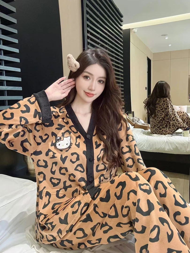 【经典豹纹】超柔ins新款套装网红款睡衣简约韩版秋冬长袖加绒