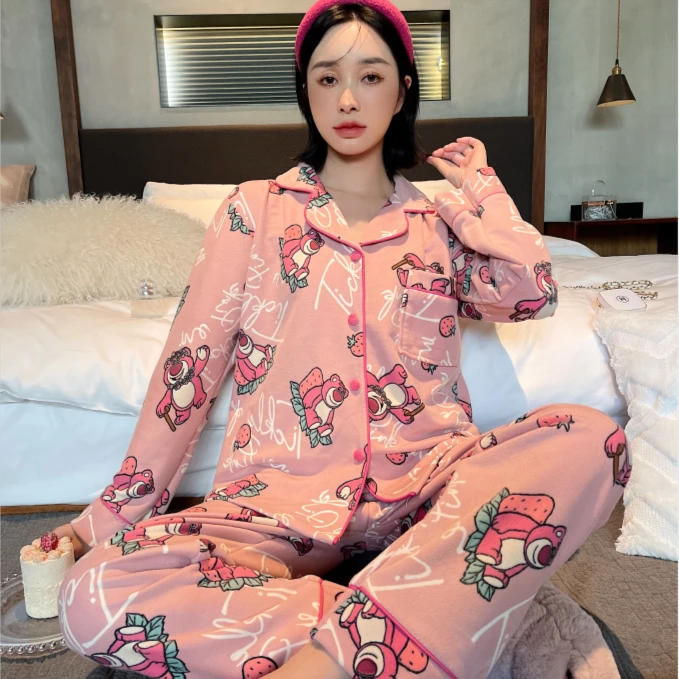 【超柔草莓熊】韩国ins风睡衣冬款长袖睡衣家居服女两件套春秋季
