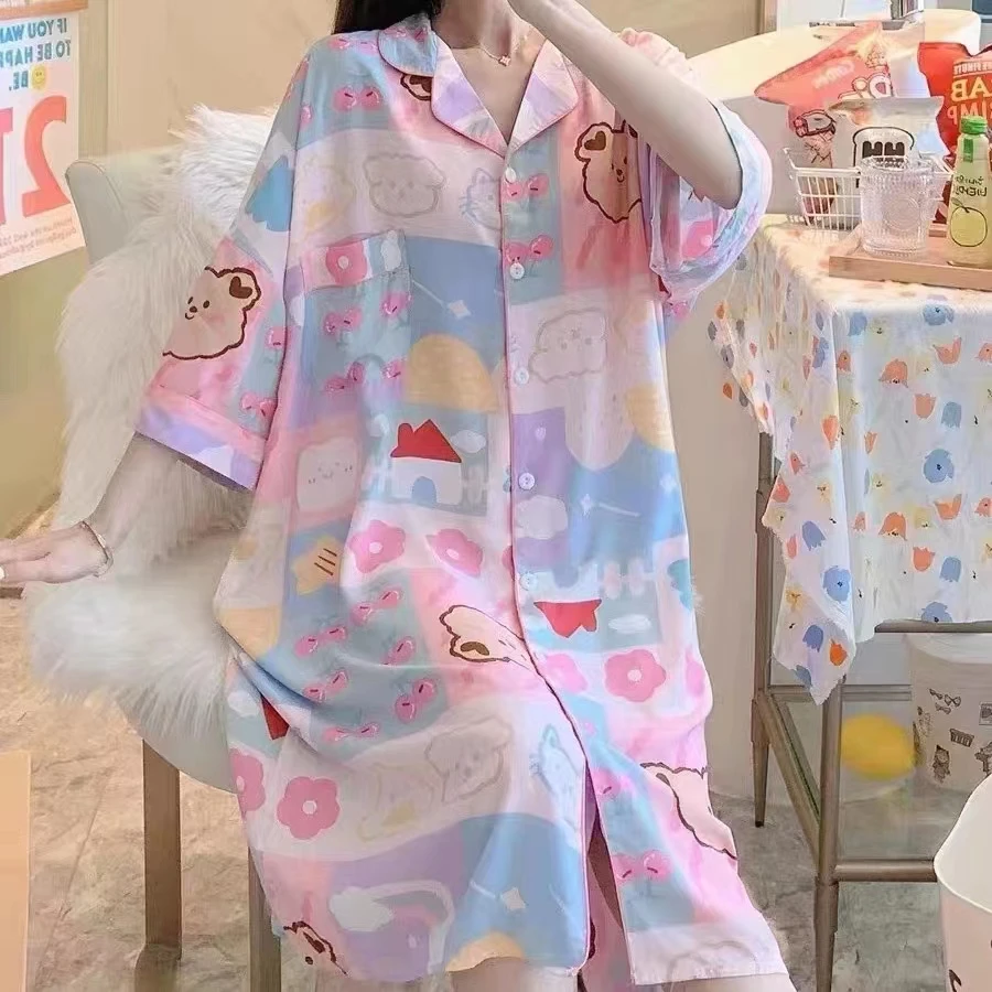 【七彩猫-睡裙】ins夏季休闲加大款女士透气宽松休闲连体衣薄款睡裙