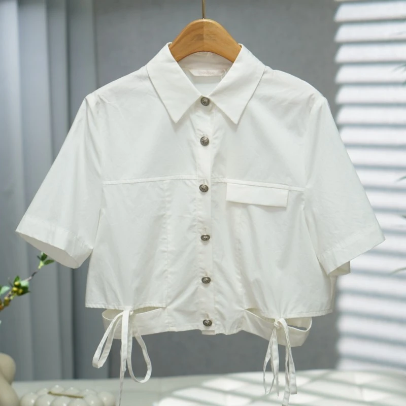 咏系列  Y579   女装时尚撤柜短袖衬衫米白B3030804