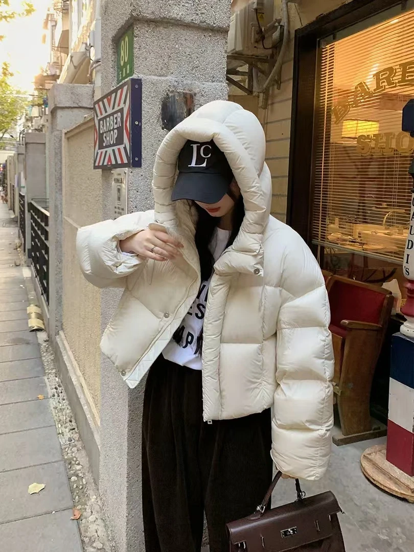 泡芙羽绒服女短款2024新款美式浅色系列肯豆面包服连帽冬款户外服