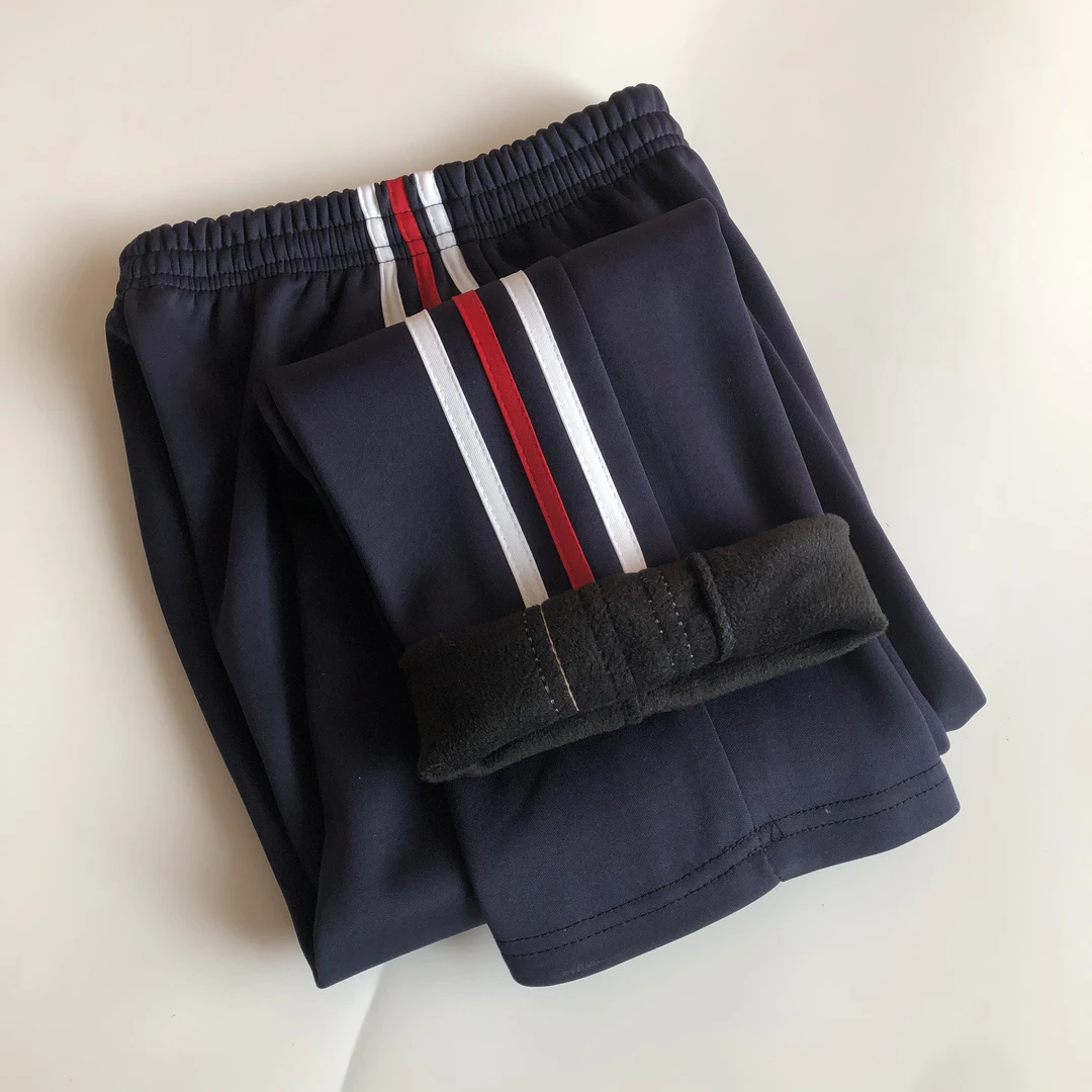 藏蓝色白红白三道杠加绒校服裤子初高中小学生宽松加厚学生校服裤
