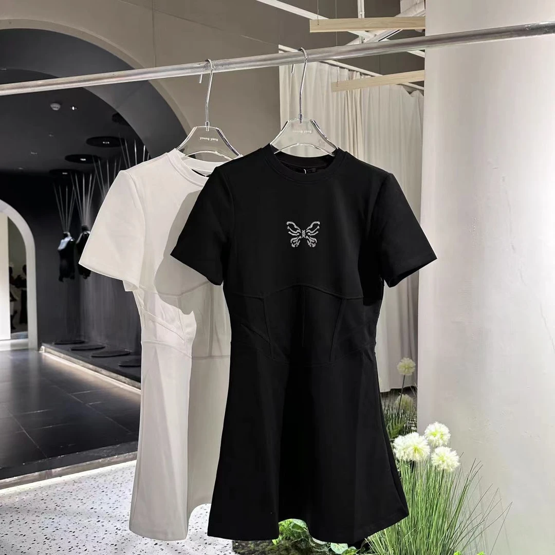 设计感蝴蝶复古收腰A字连衣裙23298