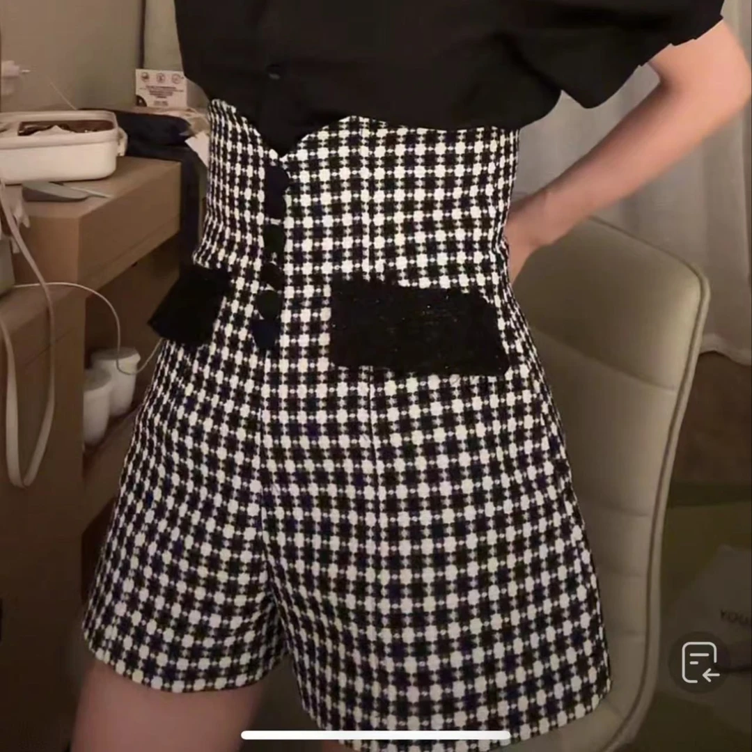 小香风格子收腰显瘦高腰裤23111（卡码拍大）