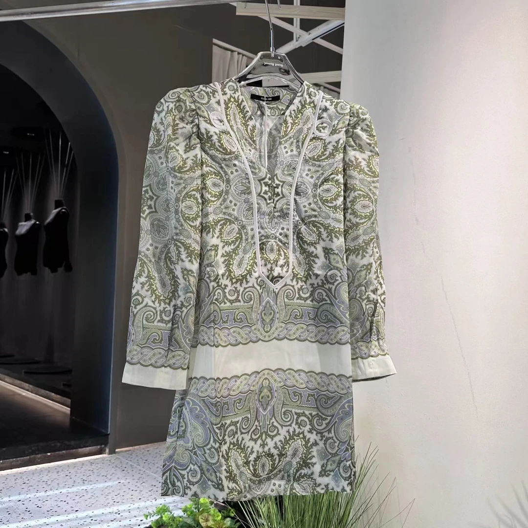 民族风印花长袖连衣裙女23723