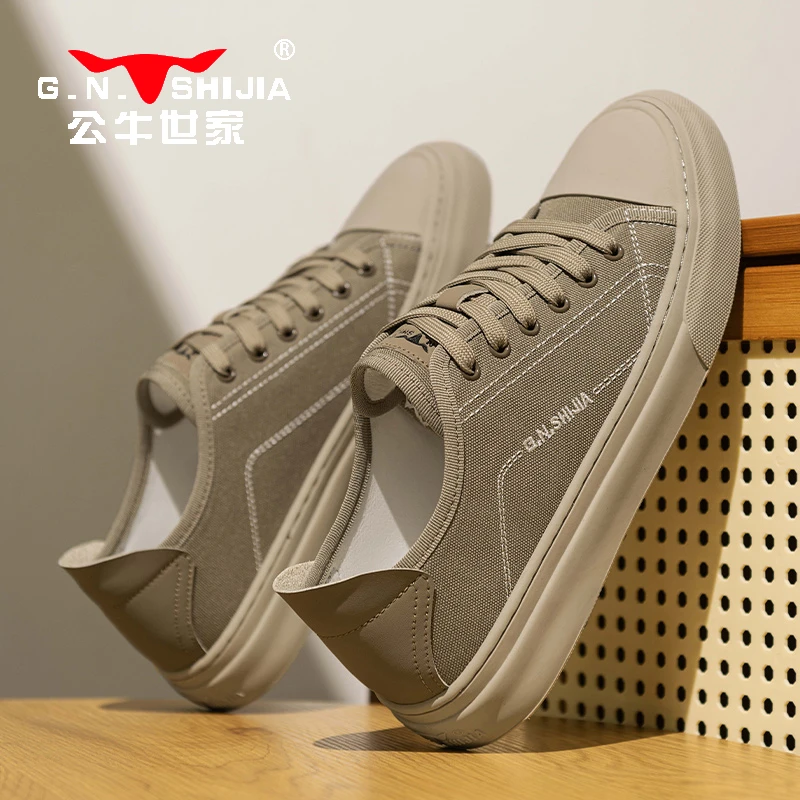 公牛世家鞋子款春季英伦百搭小众潮流帆布轻便软底运动休闲板鞋