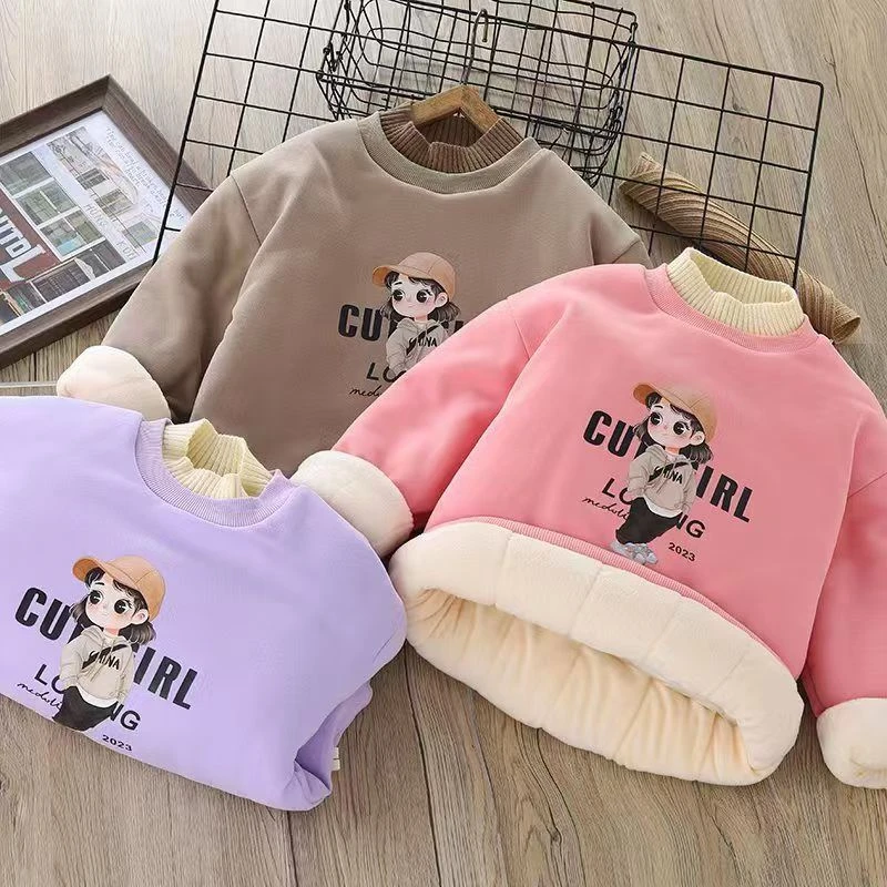 【一件过冬】女童加厚卫衣冬款女孩内胆夹棉服保暖中童卡通三层棉袄