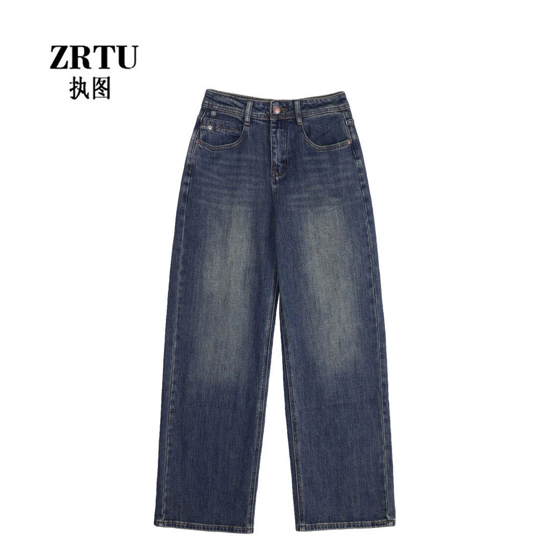 ZRTU 2024新款简约百搭牛仔裤高腰直筒裤女士