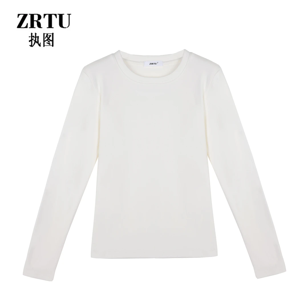 ZRTU/执图2024冬天长袖体恤衫百搭圆领冬款加绒加厚打底衫