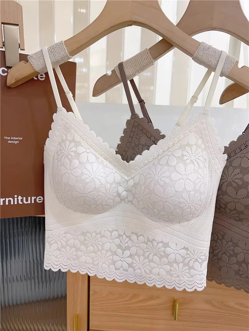 舒适无痕百搭蕾丝吊带背心内搭小胸聚拢美背内衣文胸法式抹胸女士