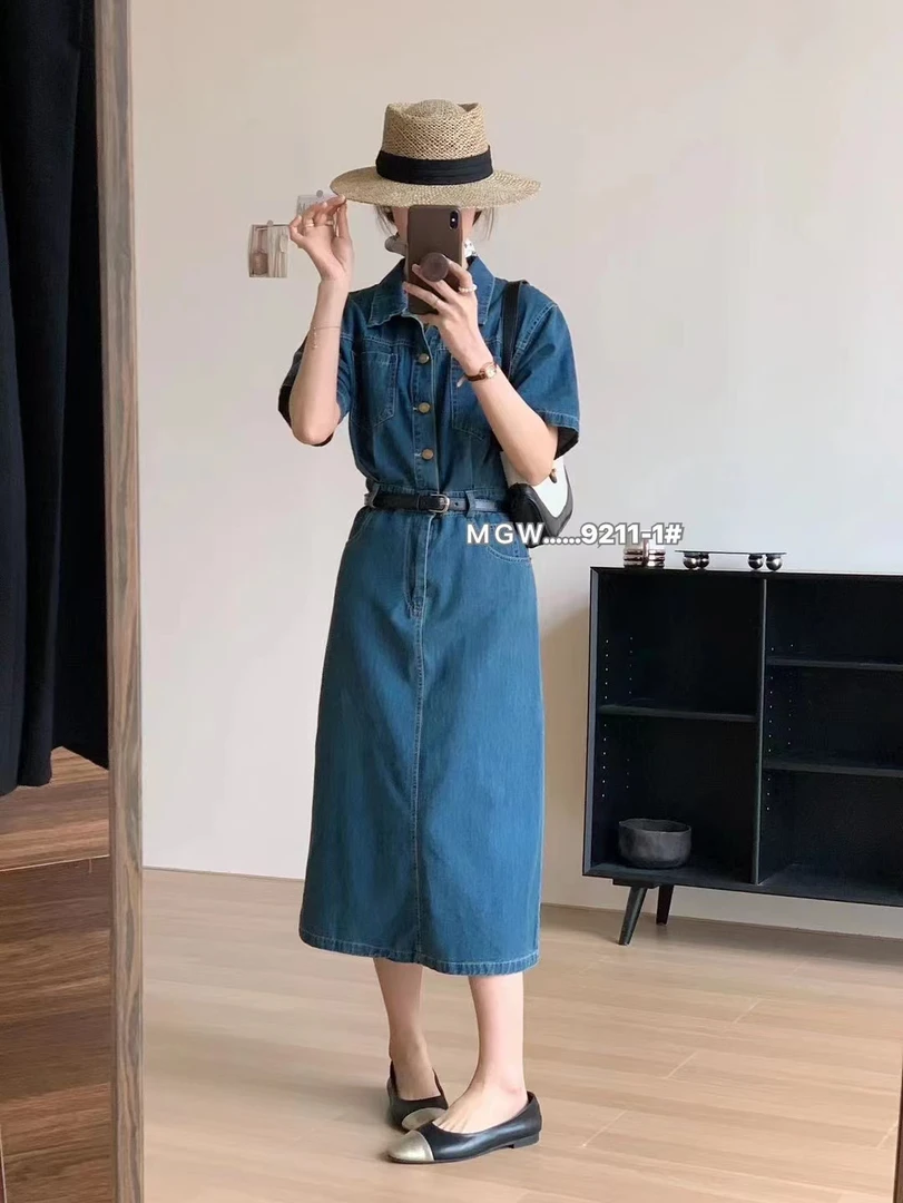 【咖啡色】水洗牛仔连衣裙