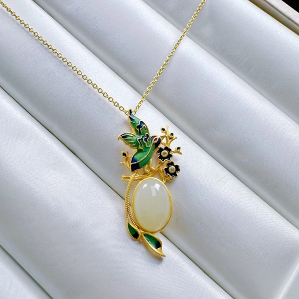 【禾氏碧玉】和田白玉梅花喜鹊吊坠（和田玉吊坠，赠链子）