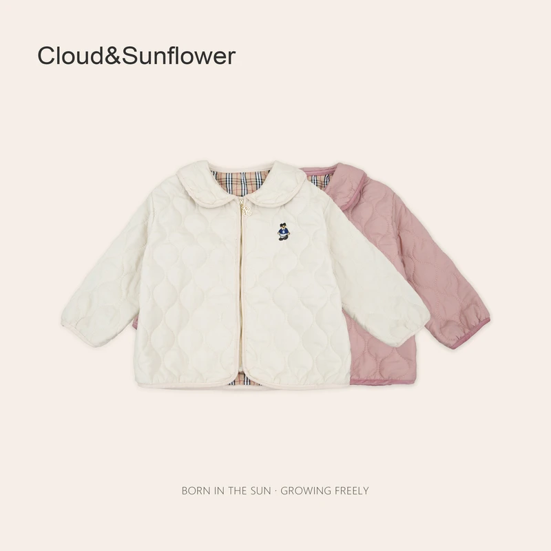 女童绗棉小熊刺绣翻领冬季百搭外套1113014