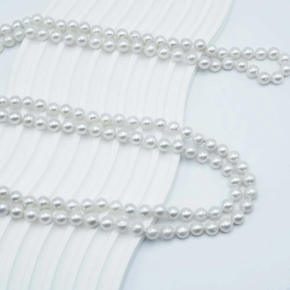 米梵勒淡水珍珠7-8mm长款珍珠毛衣链多层珍珠项链气质白色时尚