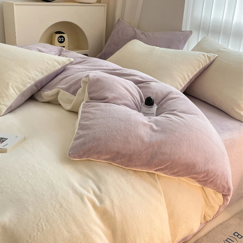 冬季加厚牛奶绒床上四件套2023双面法兰绒被套床笠加绒床单三件套