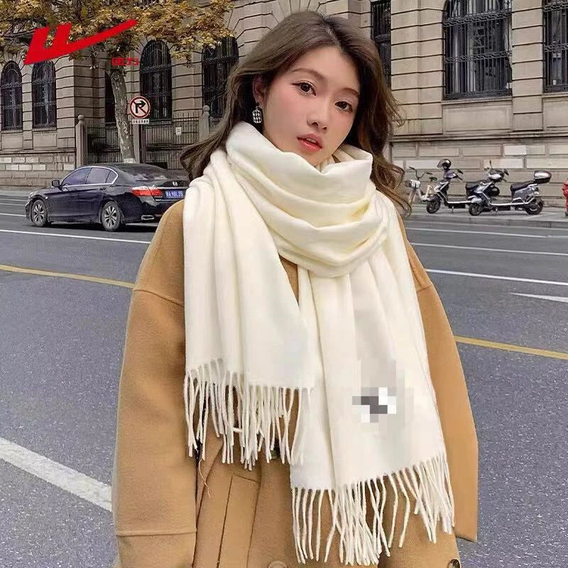 奶白色高档围巾秋冬百搭保暖围脖披肩两用