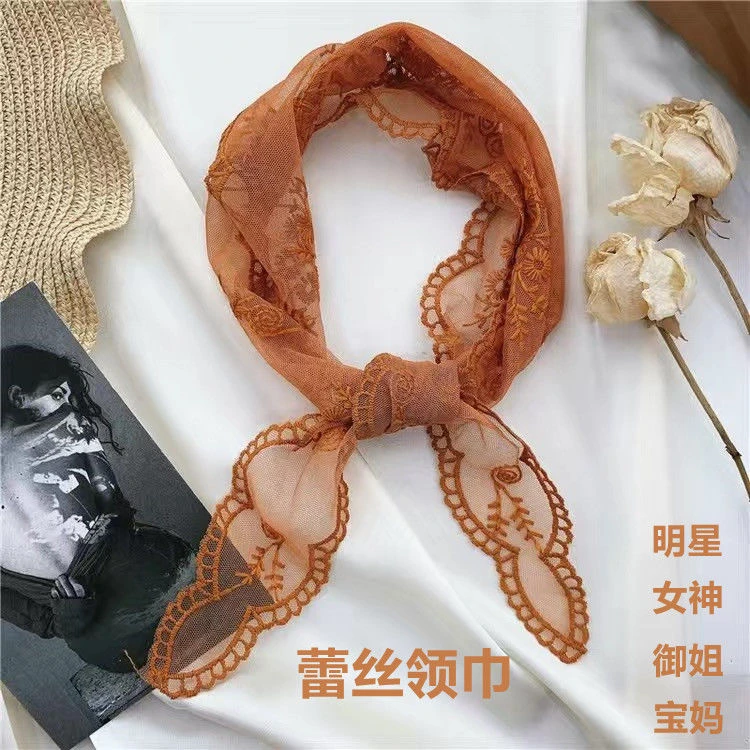 韩版蕾丝小丝巾镂空三角巾配饰百搭薄款领巾时尚防晒外搭披肩围巾
