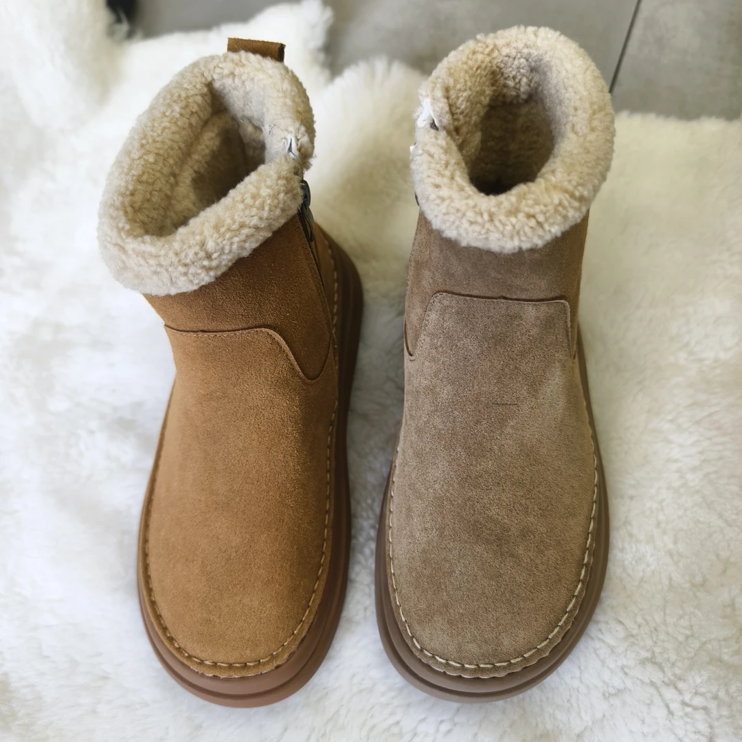 58岩时尚雪地靴厚底2024冬季新款保暖东北大棉鞋磨砂皮休闲短靴